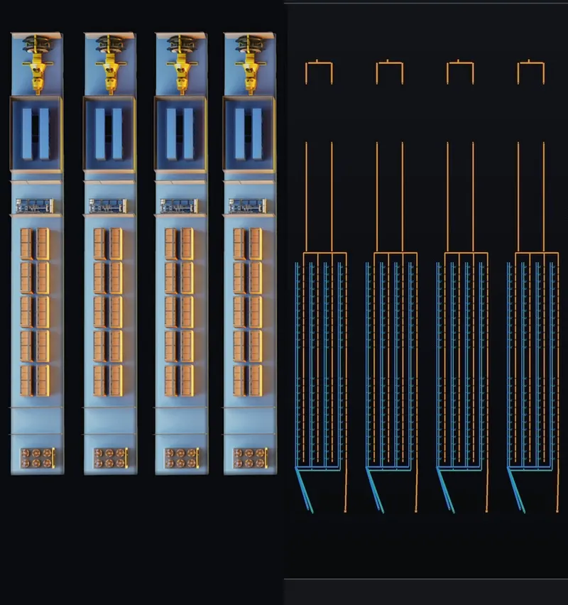 Factory-built lane modules, repeated across the campus